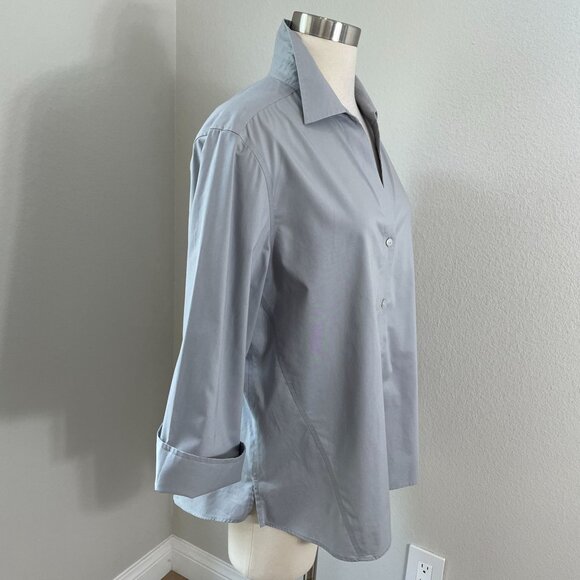 Foxcroft NYC Womens XL Non Iron Stretch Button Up Shirt Gray 3/4 Sleeve Blouse - Picture 3 of 10